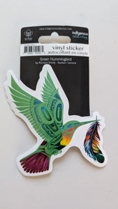 Green Hummingbird Large Vinyl sticker (4.5" x 4.5") by artist Richard Shorty
