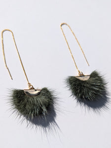 Real Mink Earrings by Namgis artist Jonathan Whonnock - dark green