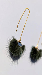 Real Mink Earrings by Namgis artist Jonathan Whonnock - dark green