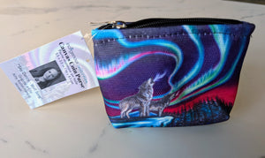 "Sky Dance Wolf Song" Zippered Coin Purse artwork by Metis Artist Amy Keller Rempp