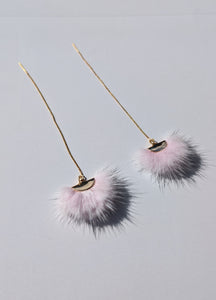 Real Mink Earrings by Namgis artist Jonathan Whonnock - light pink