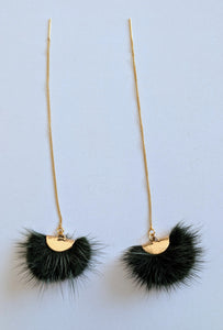 Real Mink Earrings by Namgis artist Jonathan Whonnock - dark green