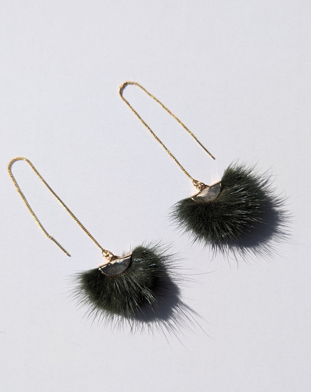 Real Mink Earrings by Namgis artist Jonathan Whonnock - dark green