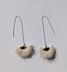 Real Mink Earrings by Namgis artist Jonathan Whonnock - beige - North of Fifty Indigenous Boutique
