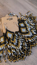 Laden Sie das Bild in den Galerie-Viewer, Black White and Gold Chevron Fringe Earrings - North of Fifty Indigenous Boutique
