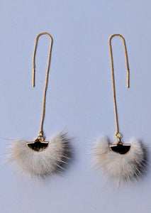 Real Mink Earrings by Namgis artist Jonathan Whonnock - beige - North of Fifty Indigenous Boutique