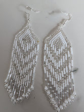 Load image into Gallery viewer, beaded chevron earrings in white and silver
