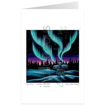 Laden Sie das Bild in den Galerie-Viewer, "Sky Dance - Inukshuk" Art Card - Aurora / Northern Lights, artwork by Metis artist Amy Keller-Rempp
