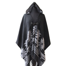 Charger l&#39;image dans la galerie, &quot;Visions of Our Ancestors&quot; hooded poncho/wrap by Native artist Leila Stogan - North of Fifty Indigenous Boutique
