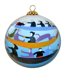 Jessie Oonark People in Kayaks Glass Ornament - Blue
