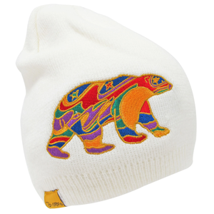 "Alpha Bear" embroidered rib knit toque, design by Indigenous Artist, Dawn Oman