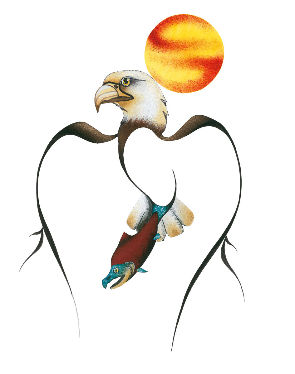 LIMITED EDITION ART PRINT -  Salmon & Eagle by Garnet Tobacco - North of 50 Métis Designs