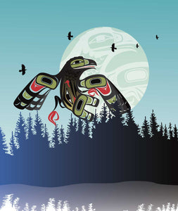 Crow Drum Full Moon by Mark Preston, native artist, Indigenous Art, Northwest Coast art, North of Fifty 50