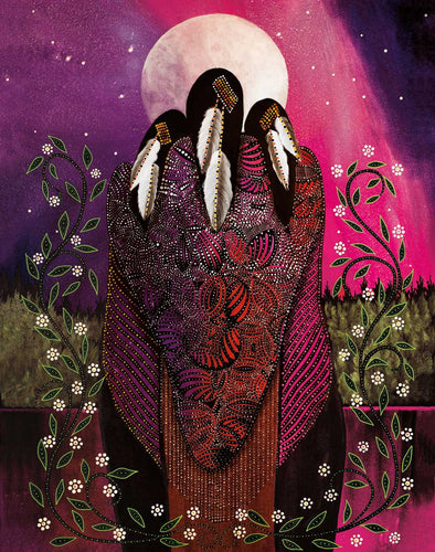 Mother and Daughters by Cree artist Betty Albert , indigenous art, Native American art, dot art, North of Fifty 50