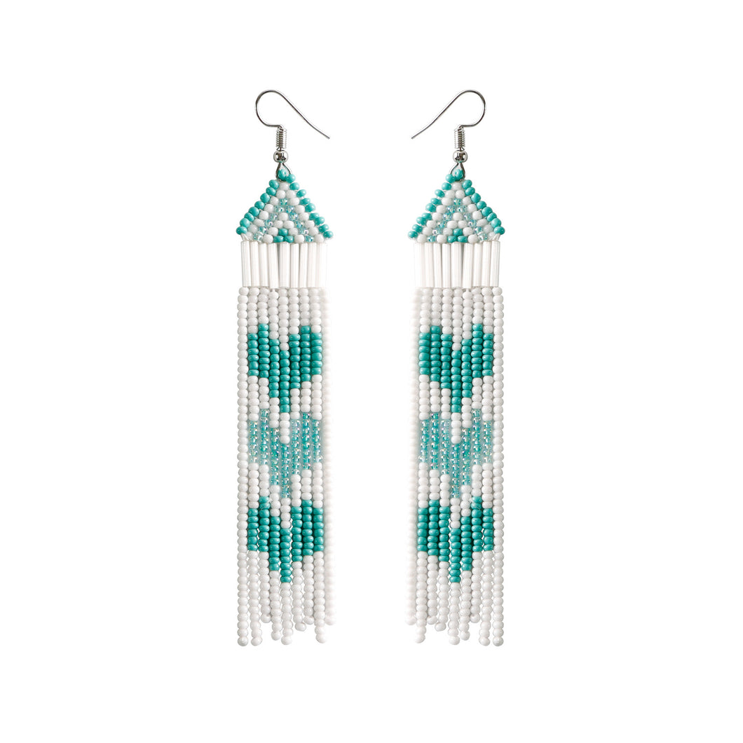 Beaded Heart Fringe Earrings