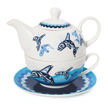 Laden Sie das Bild in den Galerie-Viewer, Tea for 1 set, &quot;Orca Family&quot;  by Paul Windsor - mug, teapot and saucer all in one!
