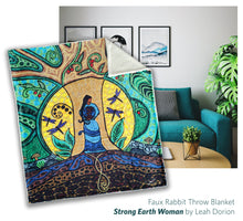 Load image into Gallery viewer, Strong Earth Woman Faux Rabbit Throw, artwork by Leah Dorion
