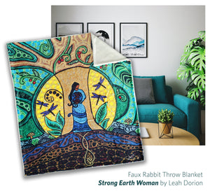 Strong Earth Woman Faux Rabbit Throw, artwork by Leah Dorion