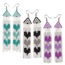 Load image into Gallery viewer, Beaded Heart Fringe Earrings
