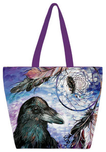 "Raven Dreamcatcher" Zippered Tote featuring artwork of Carla Joseph