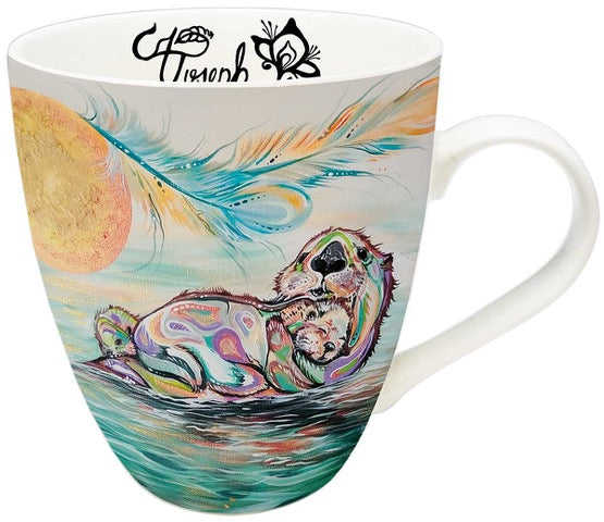 Tasse Otter Family 18 oz, art de l'artiste métisse Carla Joseph - EXPÉDITION MI-MARS