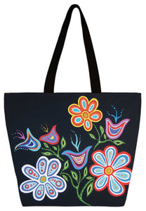 "Happy Flower" Large Zippered Tote artwork by Patrick Hunter