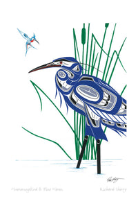 Hummingbird and Blue Heron Art Card